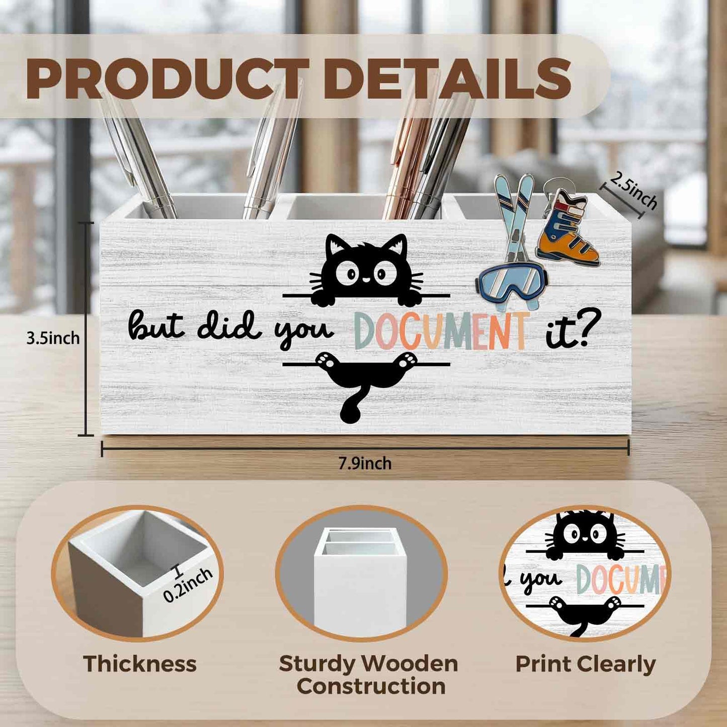 XINCEYWJ Funny Black Cat Pencil Pen Holder for Desk Organizer, Black Cat Gifts, HR Human Resource Gifts, But Did You Document It Wooden Box Decorations for Office Workplace Desk Tabletop Decor