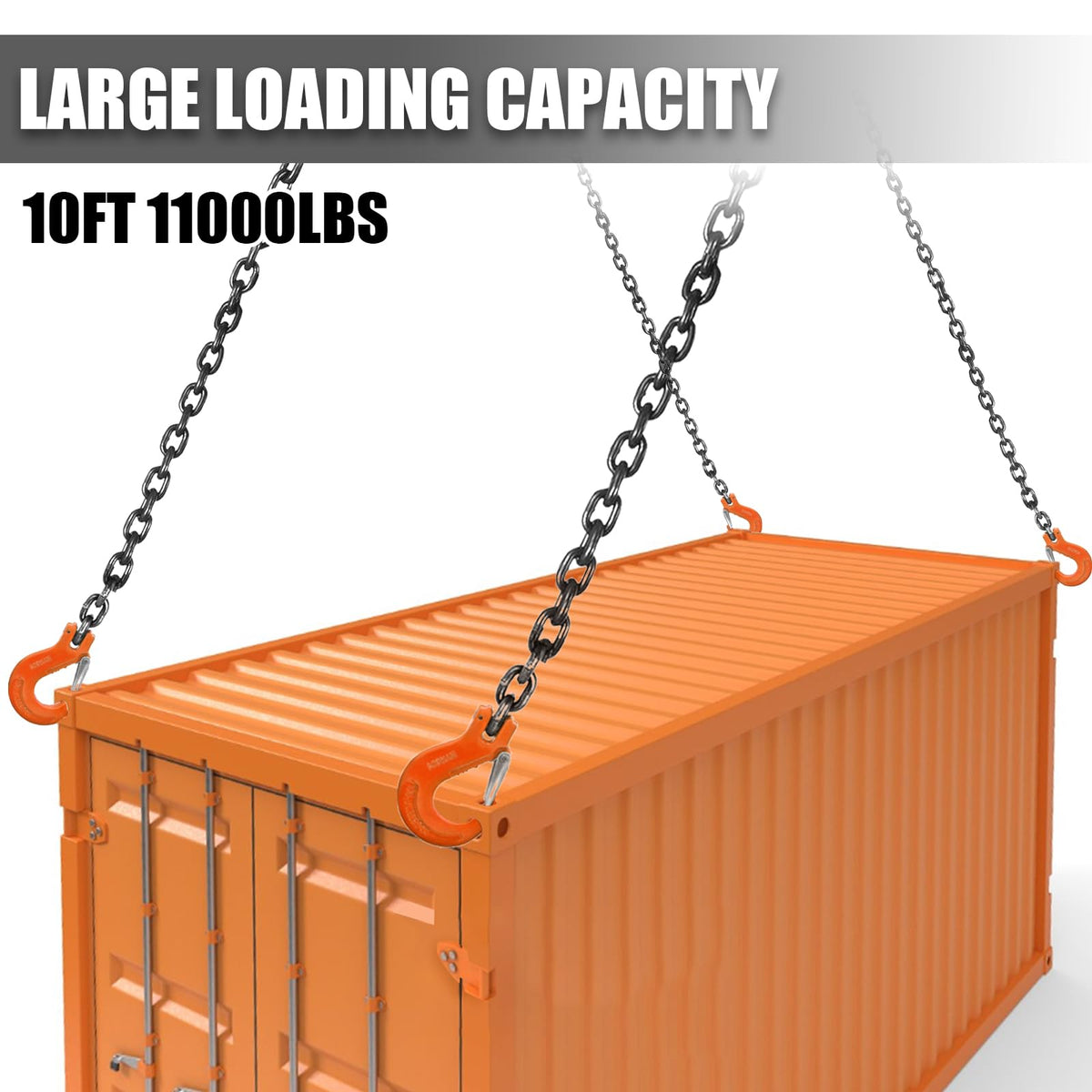 SALUINOKI 4 Chain Lifting Sling 5/16 inch x 10 Foot 11000 lbs with Gloves, Lift Chains Rigging with Hooks