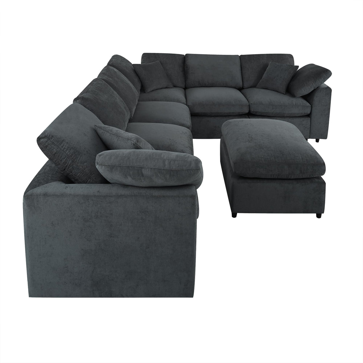 124.8" W Modular Sectional Sofa L Shaped Modern Couch with Ottoman, Deep Seat and Wide Chaise for Living Room, Gray