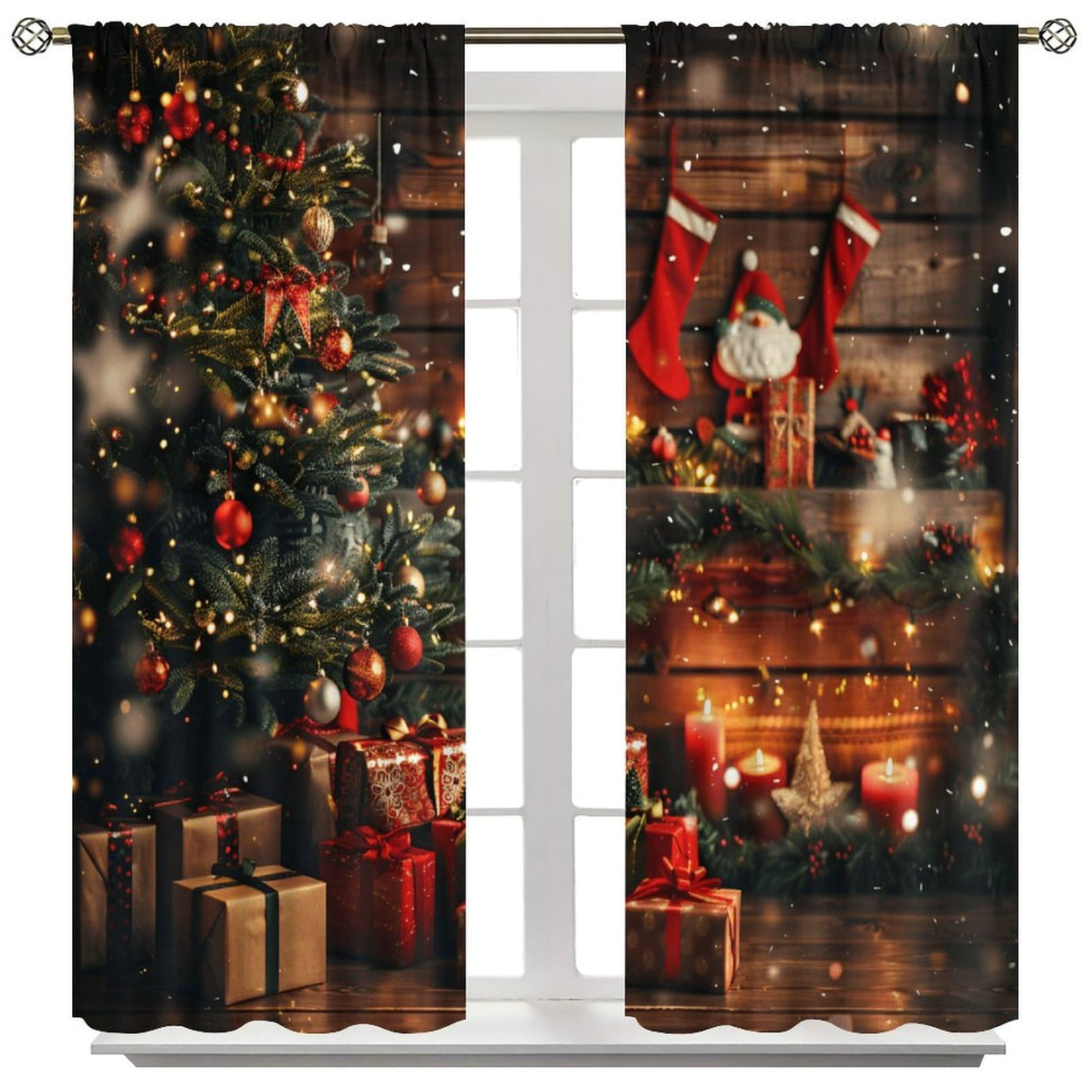 Christmas Curtains Merry Xmas Snowflake Window Treatment for Living Room Bedroom Warm Gift Decor Window Drapes 42" W X 45" L