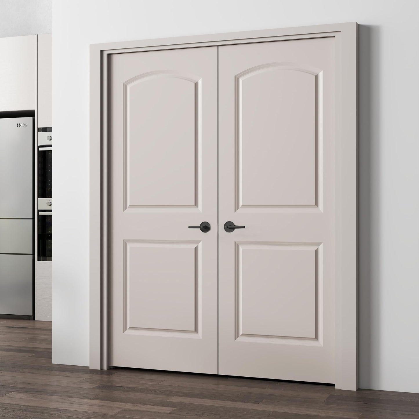 JUBEST 30"x80" Raised 2-Panel White Primed Hollow Core Interior Molded Door Slab with Arch Design, NOT Pre-drilled and NOT Included Hardware, Round Top Smooth Paintable Interior Door