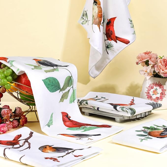 Set of 6 Birds Kitchen Towels Hummingbird Tea Towels Absorbent Dish Towels