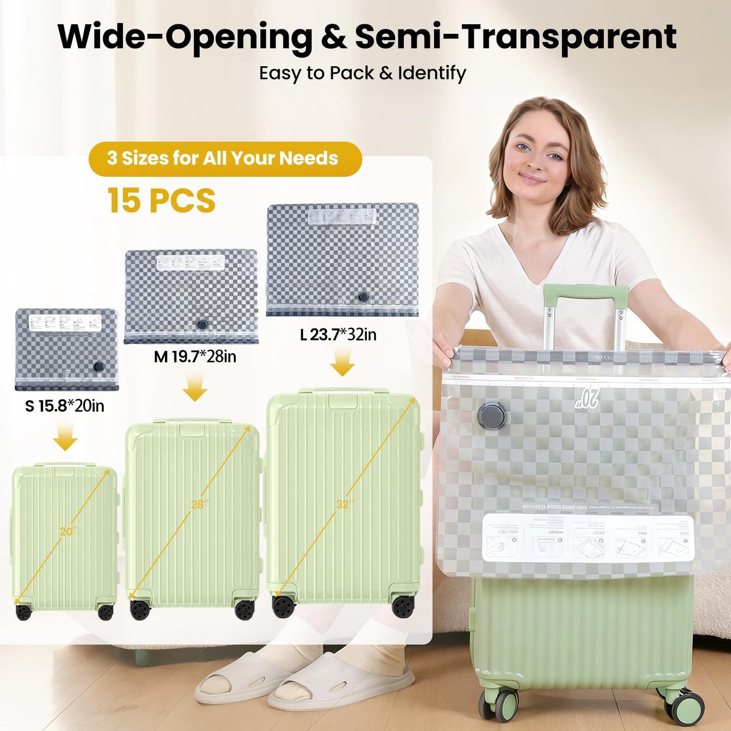 Vacuum Bags for Travel with Rechargeable Digital Display air Pump,15 PCS Combo Travel Size Vacuum Seal Bags for Luggage and Suitcase,Space Saver for Clothes,Home Storage