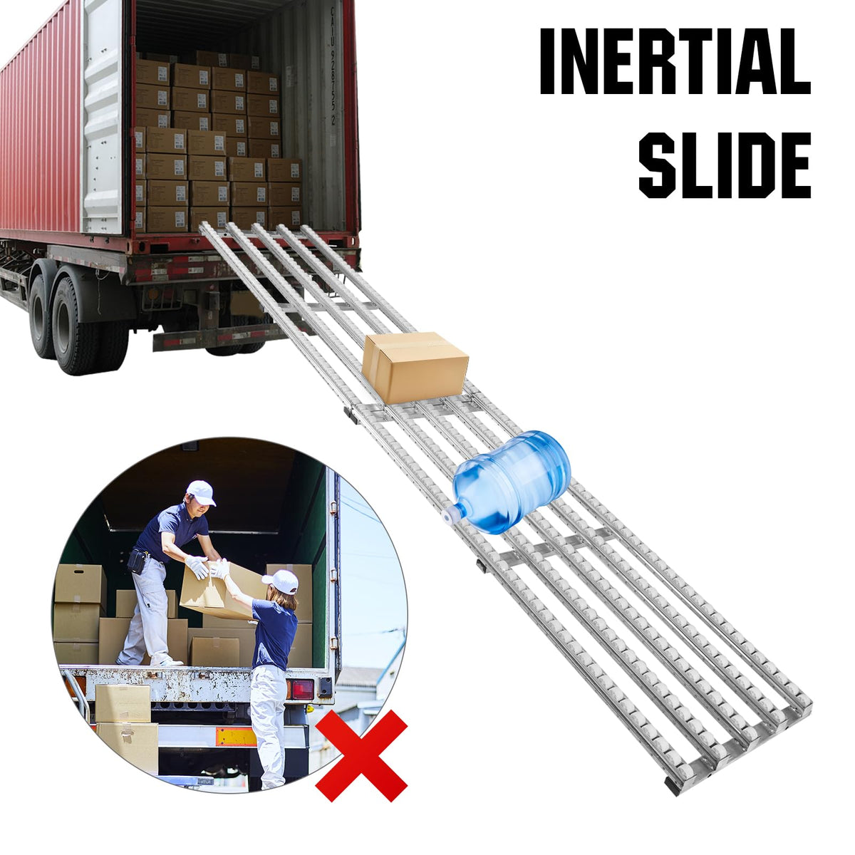 FASDRESS Light-Duty Gravity Conveyor, 118"x20" Unloading Slide Roller with 5-Row Wheels, Alloy Steel Unpowered Transmission Handling Artifact for Warehouse Dock Factory