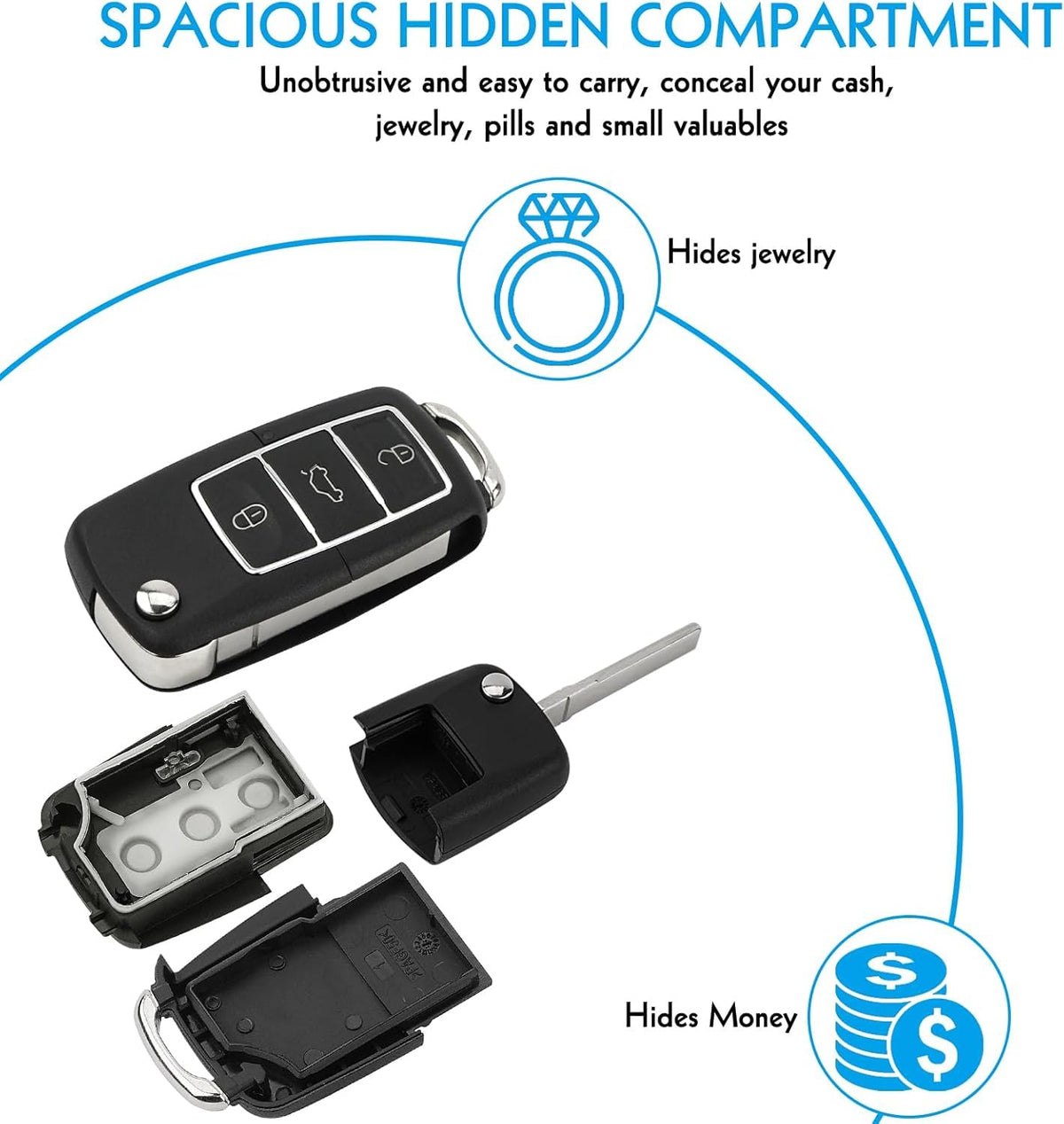 4 Pack Remote Fake Car Key Secret Safe, Portable Secret Hidden Container, Diversion Safe Compartment Container to Hide Jewelry or Valuables
