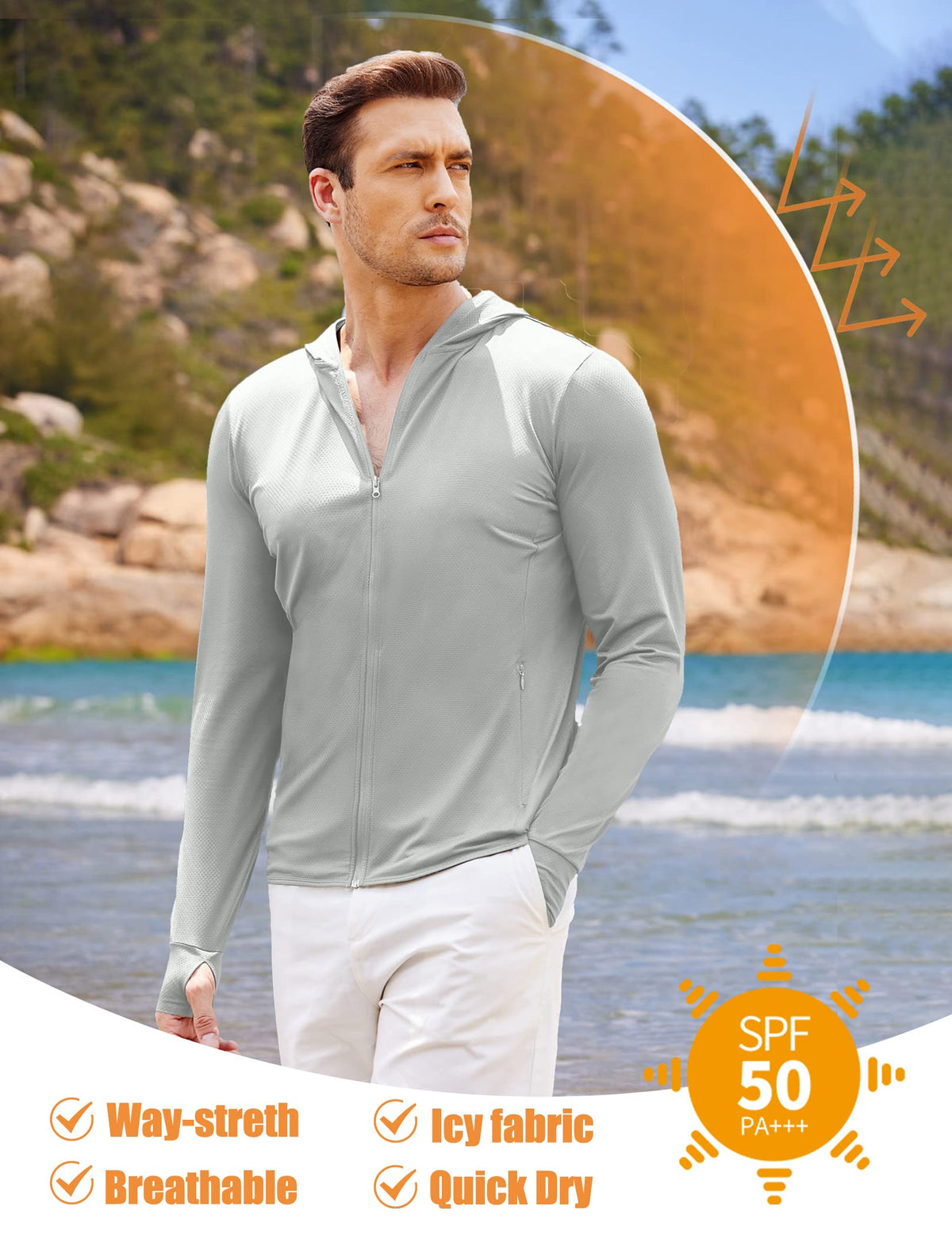 COOFANDY Men Full Zip UPF 50 Sun Protection Hoodie Jacket Long Sleeve Lightweight Breathable UV Shirts with Pockets