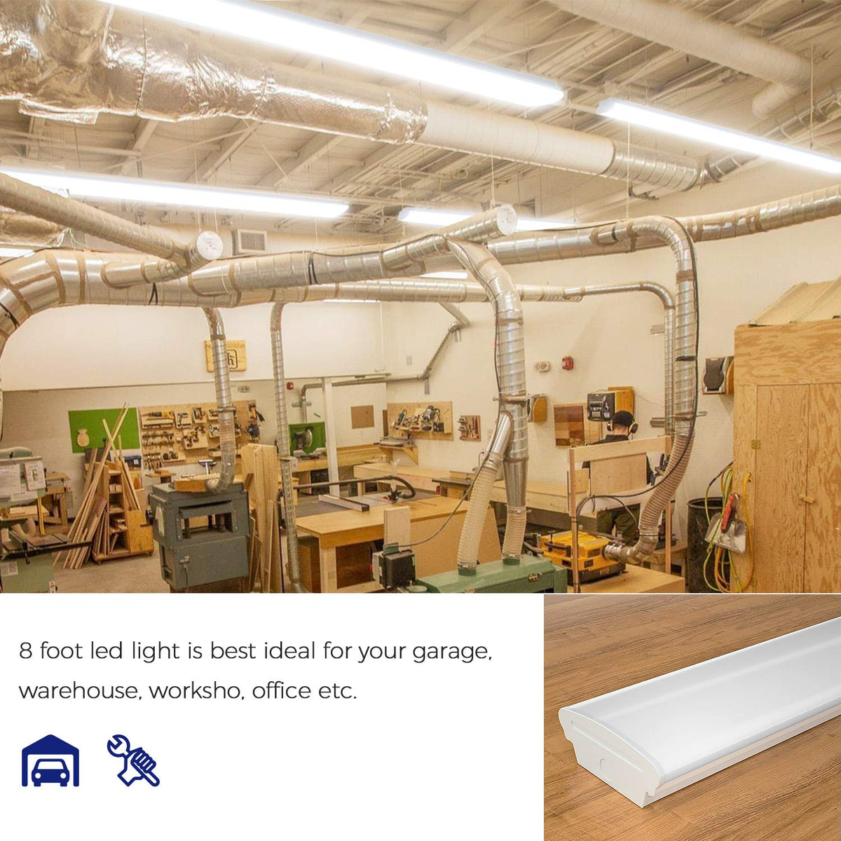 TychoLite 8FT LED Shop Lights 110W LED Garage Light, 6000K, 12000lm, 8 Foot Led Linear Strip Fixture, Surface and Suspend Mounting, for Warehouse, Workshop, Replace for Fluorescent Tube 2 Pack