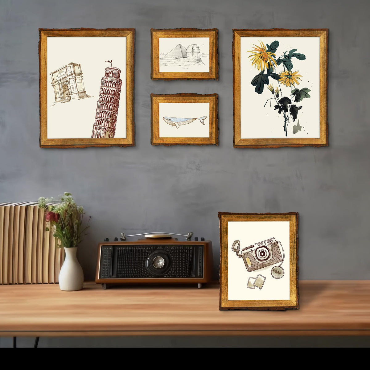 Golden State Art, 11x14 Picture Frame Rustic Brown, Solid Wood Picture Frame with Bark Edges & Real Glass Cover, Display Posters/Photos/Prints 11x14 for Wall Mounting, Farmhouse Decor