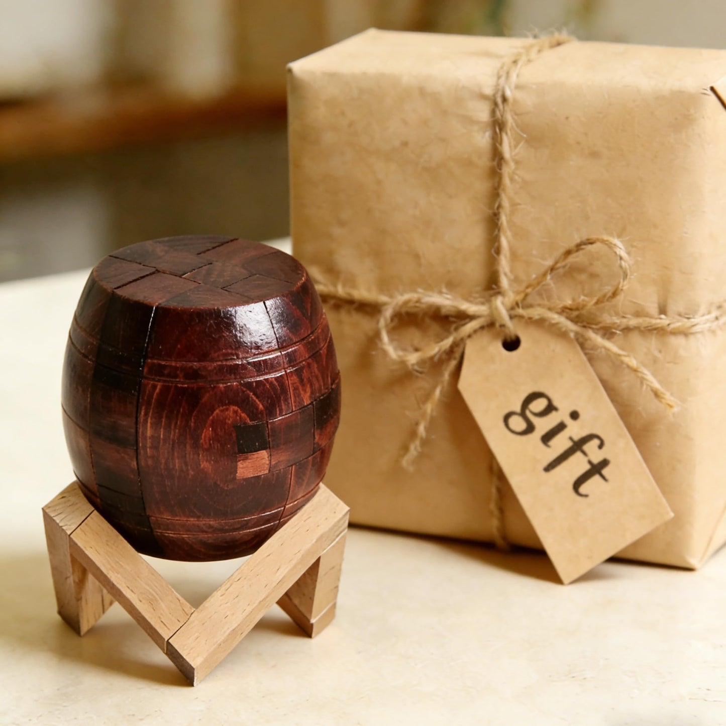 RICHOOSE Wooden Brain Teaser Puzzles for Adults - Challenging 3D IQ Logic Games for Teens 14+, Stress Relief Desk Toys & Office Decor, Unique Gifts for Men, Women, Seniors (Barrel)