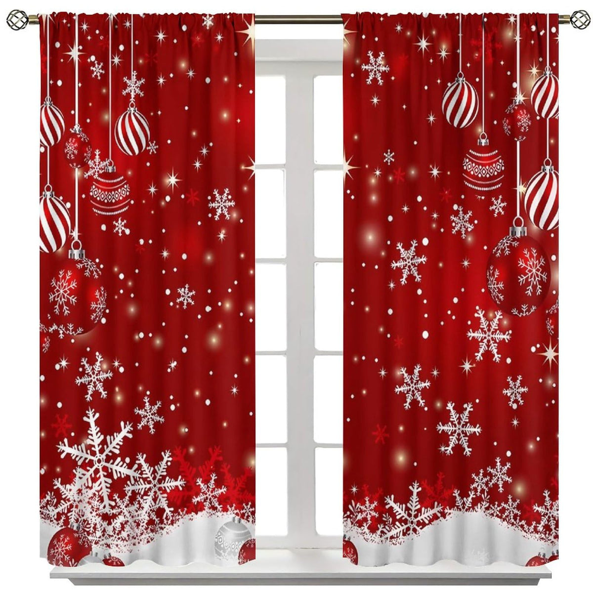 Red Christmas Snowflakes Curtain Merry Xmas Window Treatment for Living Room Bedroom Dining Home Decor Window Drapes 42" W X 45" L