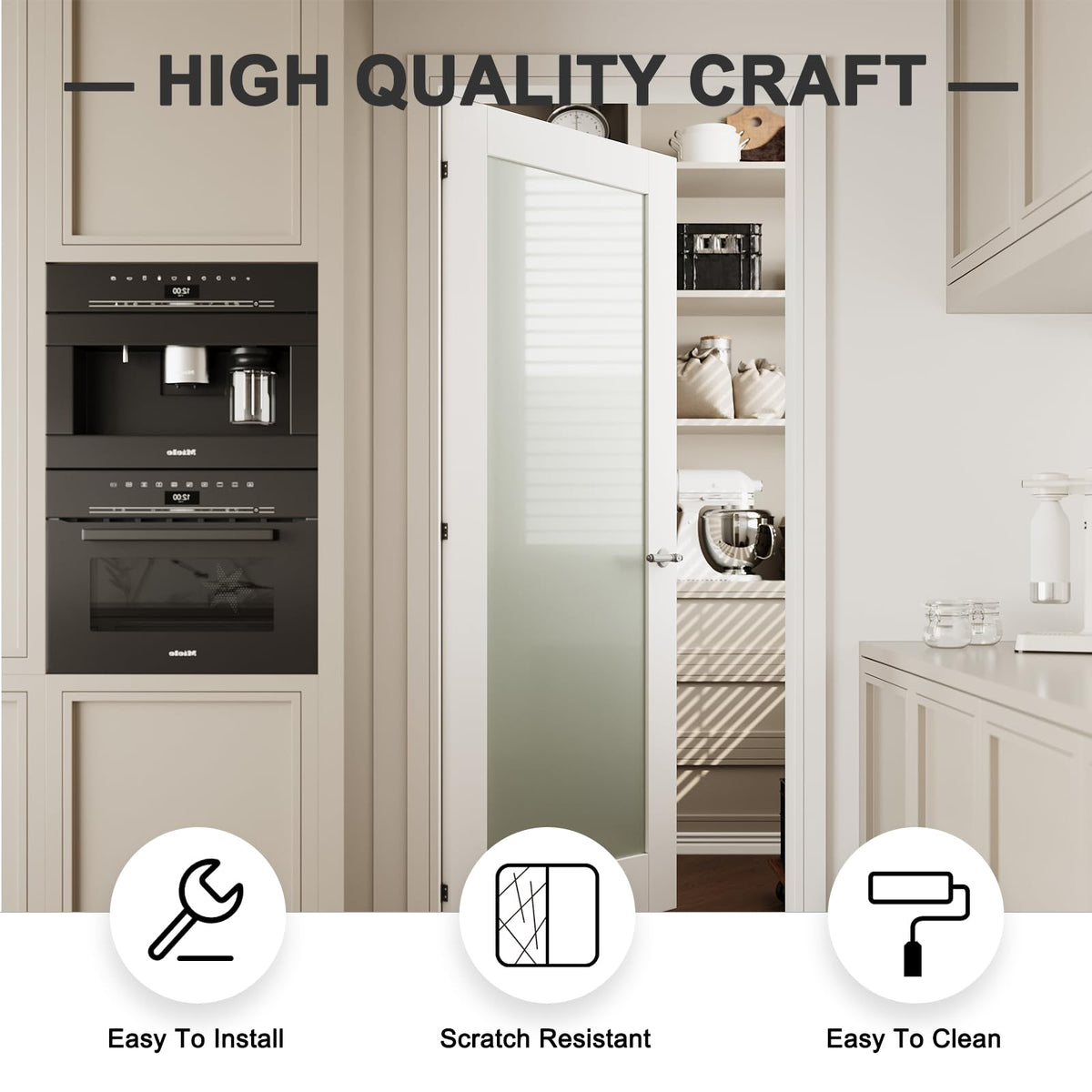 CRUTOP 36''x80'' 3-Panel Frosted Glass Interior Door Slab Shaker, Pre-Built Panel for Barn Doors, Pocket Doors, French Door, for Pantry, Bedroom, Closet, Laundry & Bathroom, White Prefinish&Paintable