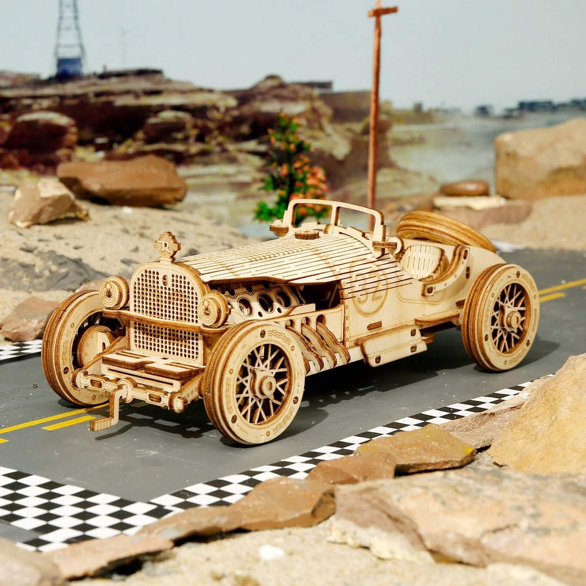 ROKR Car Wooden Model kit For Adult - 3D Puzzle Model Building Kits - Christmas Birthday Gifts For Teens and Adults (Grand Prix Car)