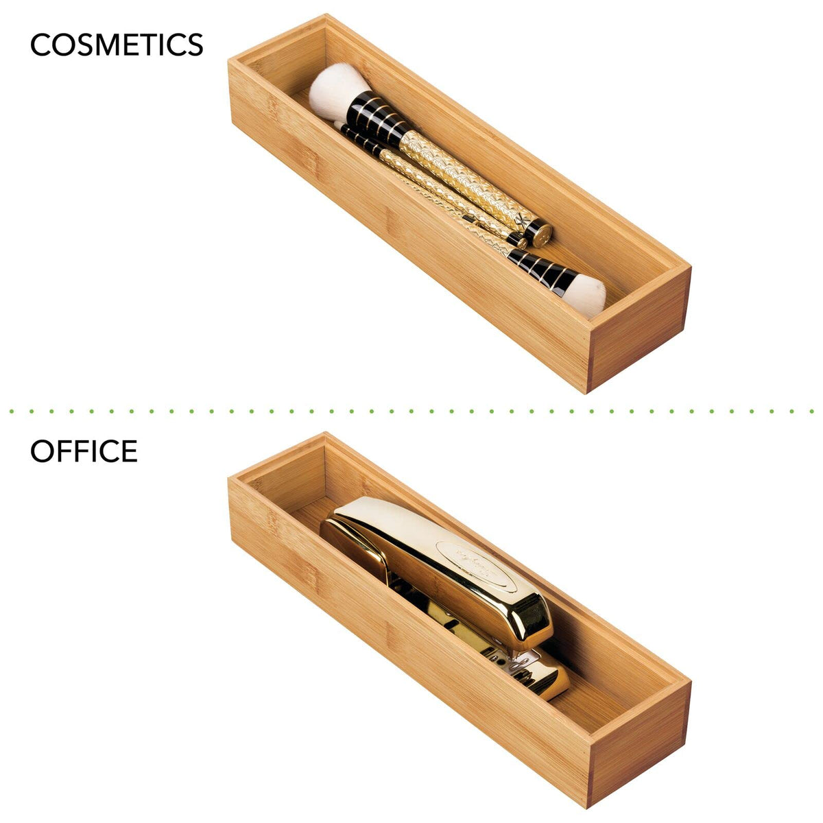 mDesign Slim Wooden Bamboo Drawer Organizer for Office - 12" Long Stackable Storage Box Tray for Desk Drawers/Cabinet - Junk Drawer and Accessories Organization - Echo Collection, 2 Pack, Natural Wood