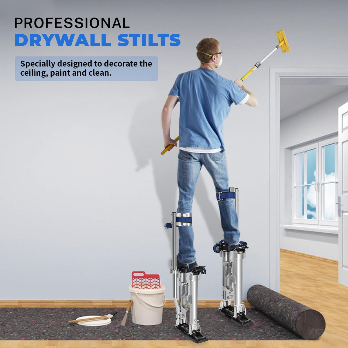 Drywall Stilts, 15''-23' Drywall Stilts for Adults Adjustable Heights Aluminum Work Stilt for Sheetrock Drop Ceiling Painting Painter Pruning Branches or Cleaning