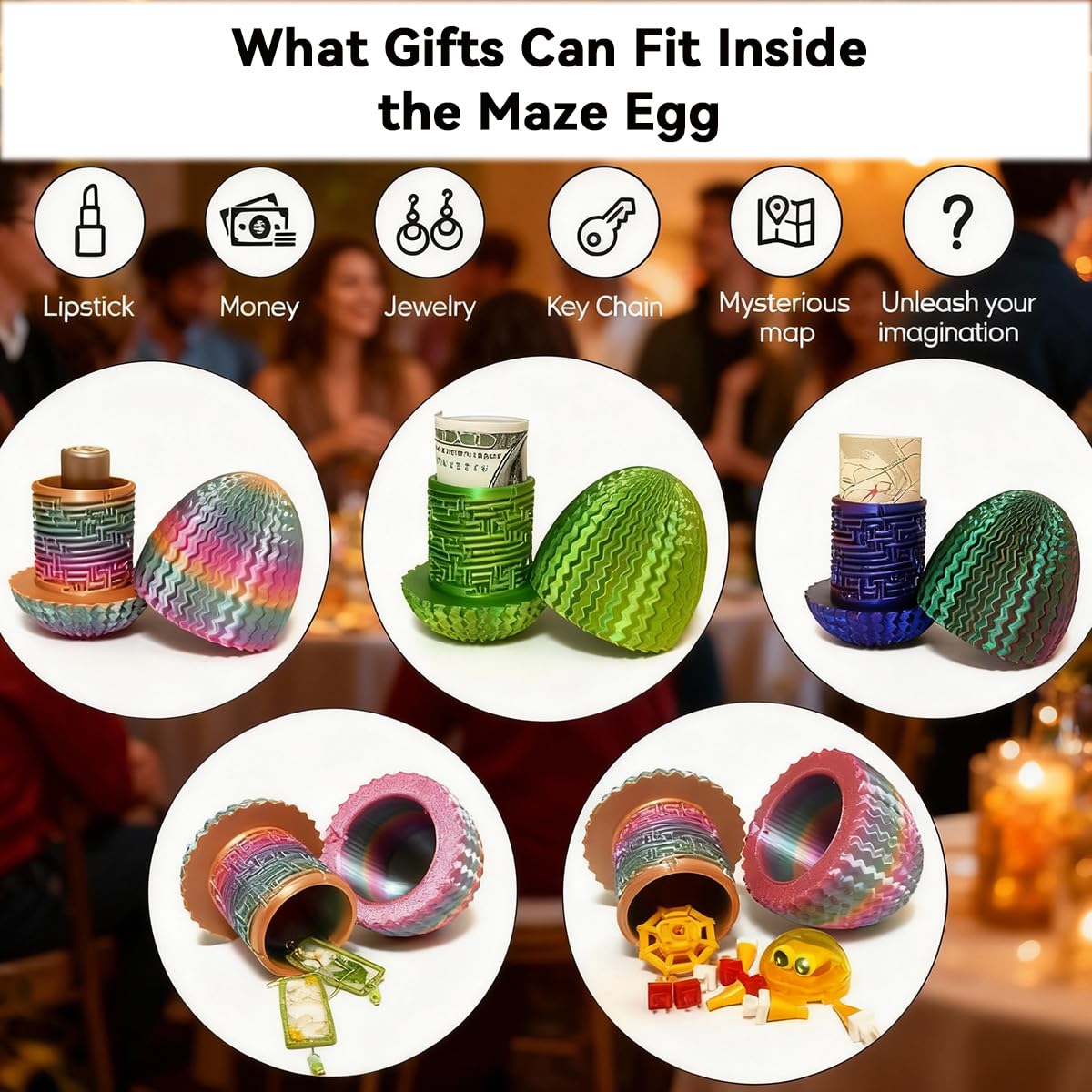 Mystery Egg Maze Puzzle Box - Reusable 3D Printed Brain Teaser with Hidden Compartment for Cash Gifts & Treasures, for Birthday, Christmas, Halloween and Easter for Kids & Adults(Blue-Green-Purple)