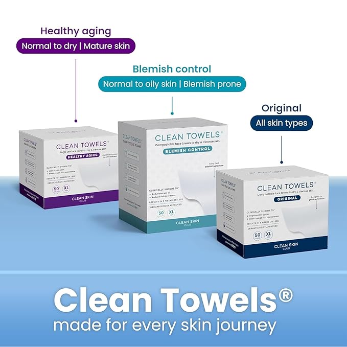 Clean Skin Club Clean Towels®, 100% USDA Biobased Face Towel, Disposable Face