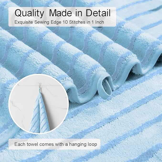 8 Pcs Blue Cabana Stripe Bath Sheet Set Oversized Bath Towel-2 Bathroom Sheets