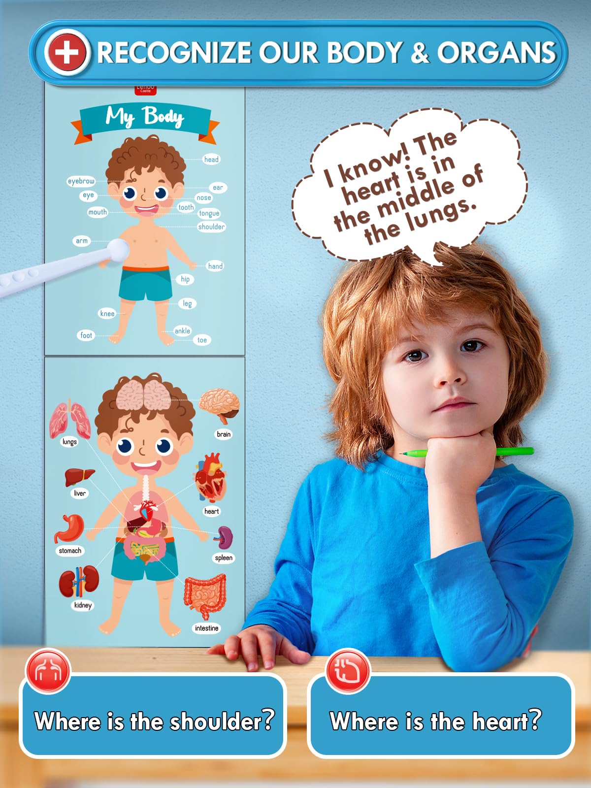 Lehoo Castle Doctors Set for Kids, Toys for 3 Year Old Boys, Wooden Kids Doctors Kit with Doctor Costume, 3 Year Old Boy Toys(Blue)