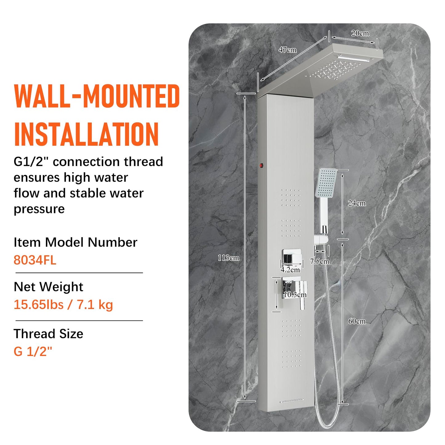 FUZ Shower Panel Tower System, Stainless Steel 5 IN 1 Shower Panel System with LED Fancy Rain Shower Head and Handheld, Adujstable Rainfall Massage Body Jets and Tub Spout, Brushed Nickel Shower Tower