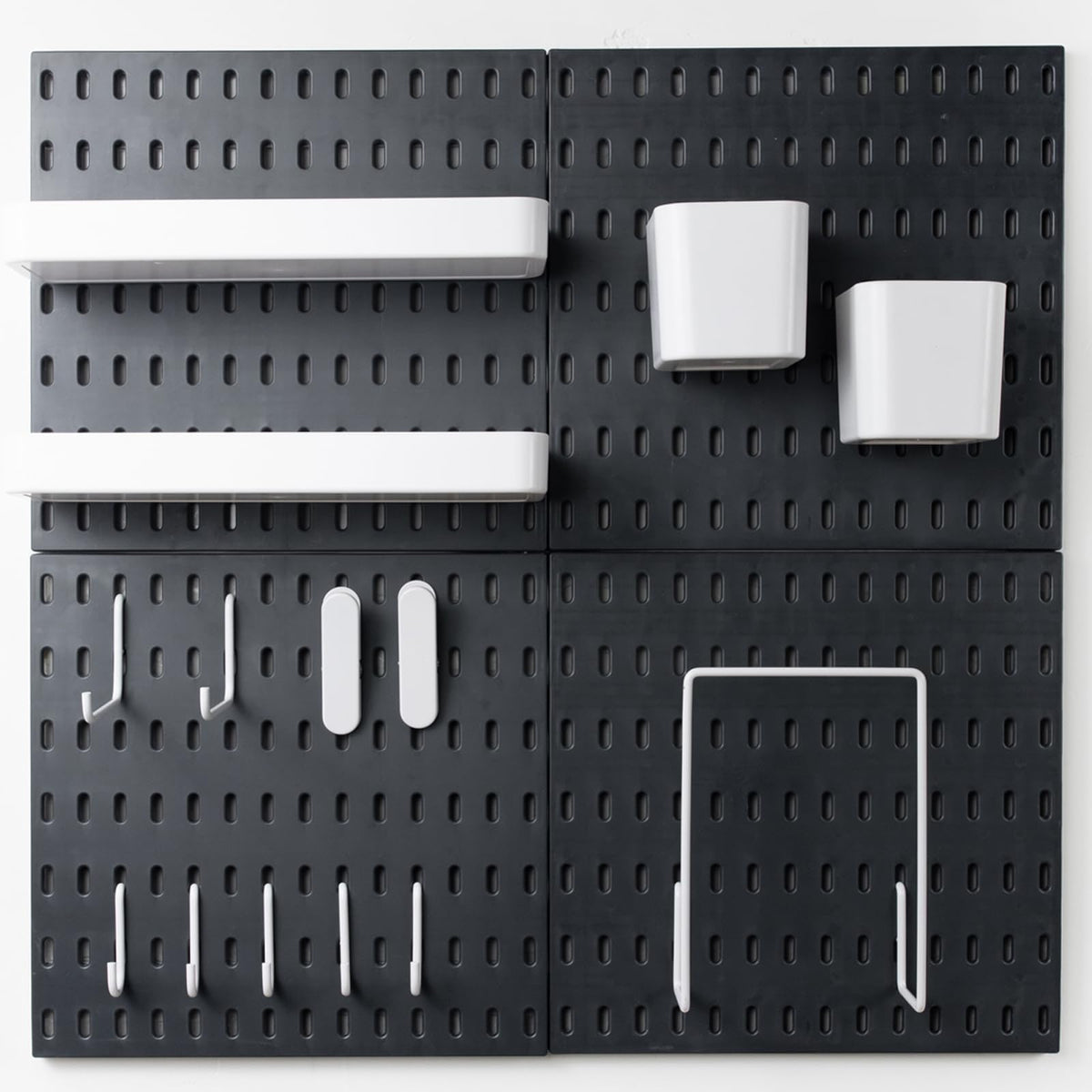 RIVTUN Pegboard Combination Kit for Wall Organizer, Wall Mounted Peg Board Kits for Kitchen, Bedroom, Office, &Bathroom, 4 Pieces Black Pegboards and 14 Accessories, 22" x 22"