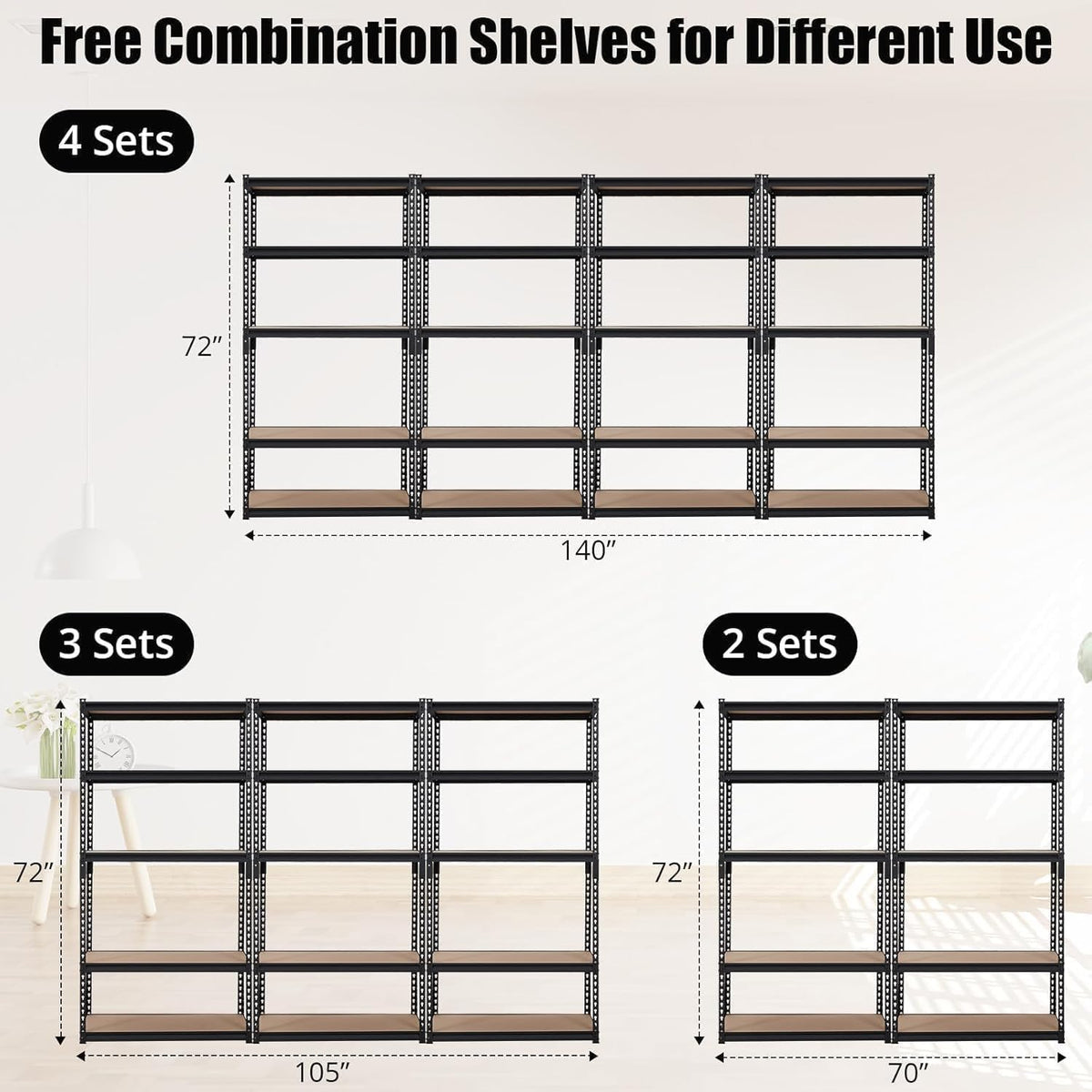 SierraSquad Heavy Duty Garage Storage Shelves, 5-Tier Metal Adjustable Shelving Unit with 2500 LBS Capacity, 35" L x 18" W x 72" H Storage Shelving for Kitchen Pantry Basement Bathroom Laundry
