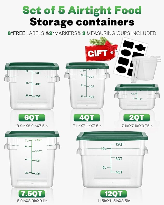 4QT NSF Food Storage Containers: 2 PCS Commercial Clear Square Food Storage