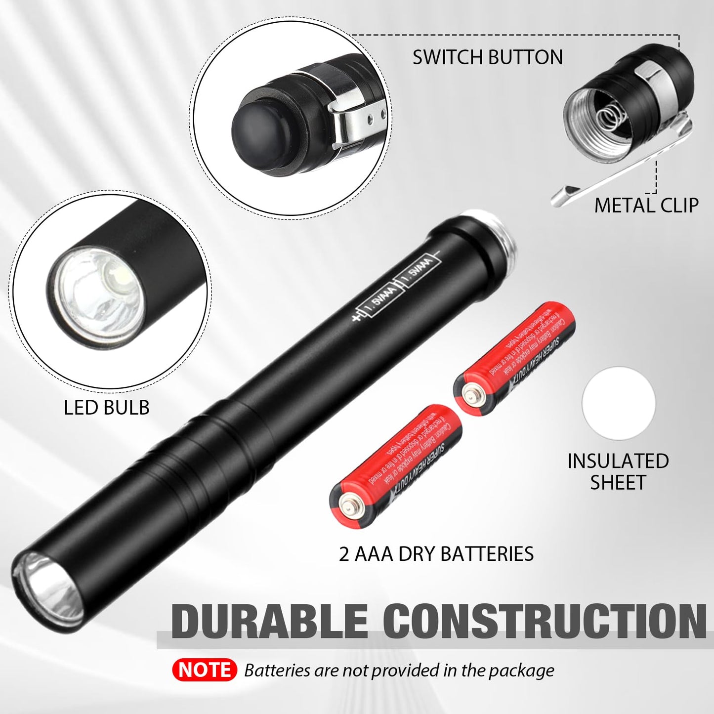 Rossesay 36 Pack Mini Pen Flashlights Bulk Gifts LED Pen Lights Aluminum Pocket Flashlights with Clips Small Handheld Torches for Men Camping Hiking Emergency Outdoor (Black)