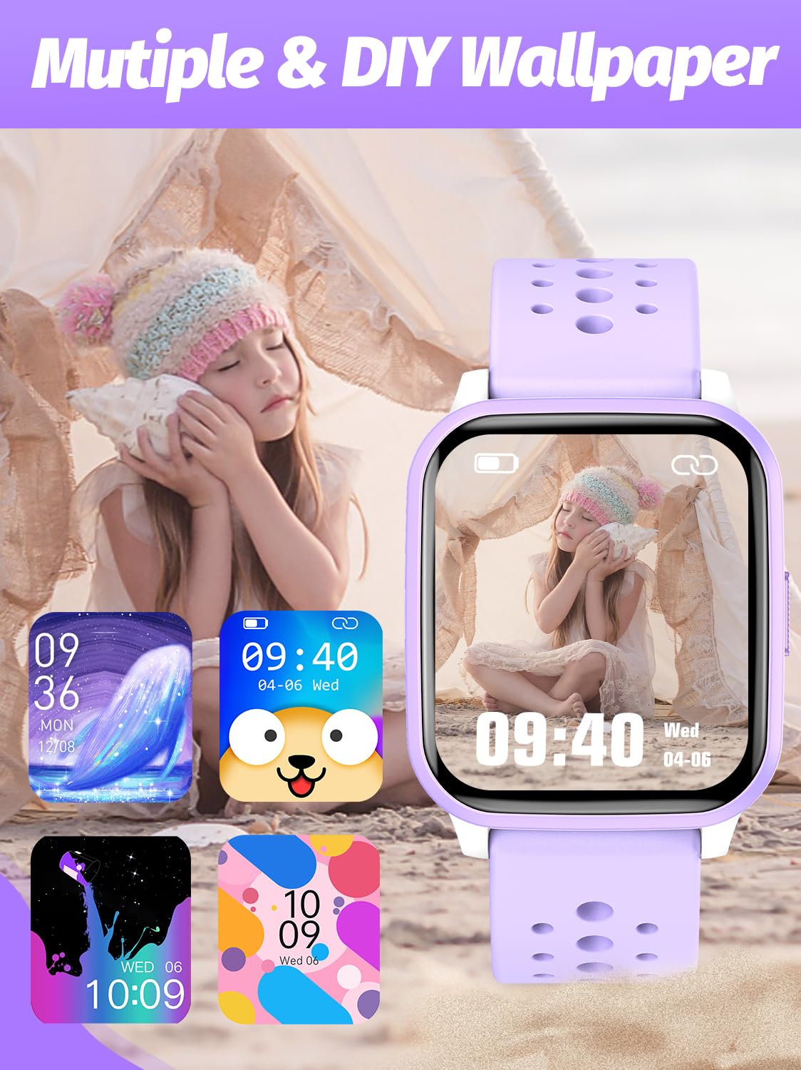 Butele Kids Smart Watch Girls Boys, Smart Girls Watch for Kids Smart Watch Gifts for 4-16 Years Old with Sleep Mode Multiple Sports Modes Pedometer Birthday Gift for Boys Girls (Purple)