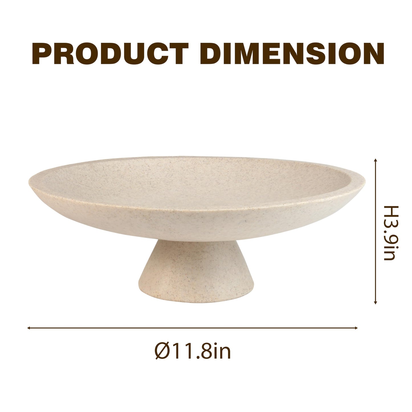 Plukers Large Modern Decorative Bowl for Home Decor Fruit Organic Catch All Key Kitchen Entryway Shelf Coffee Table With Pedestal,Artificial Stone Beige