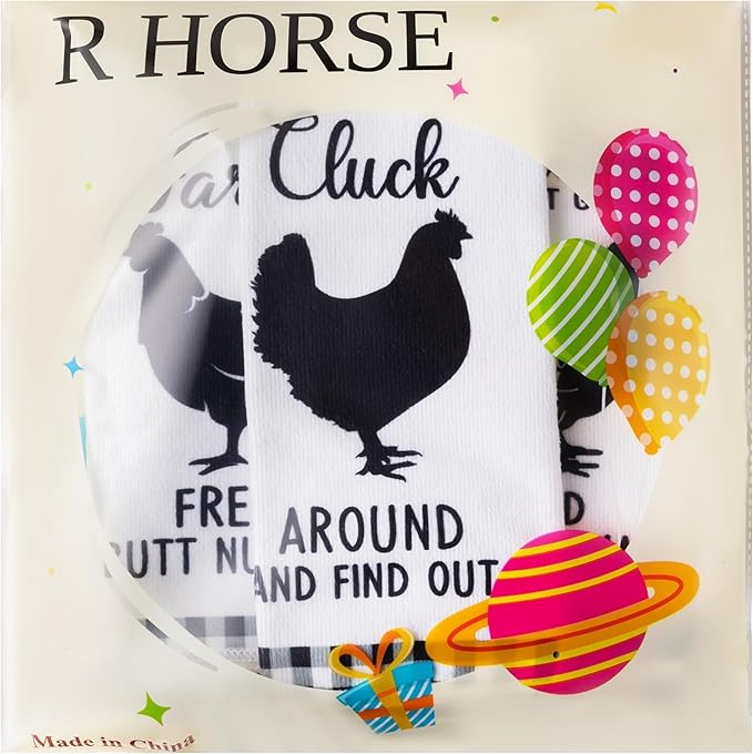 R HORSE 5Pcs Funny Chicken Kitchen Dish Towel Set Absorbent Quick Dry Cloth