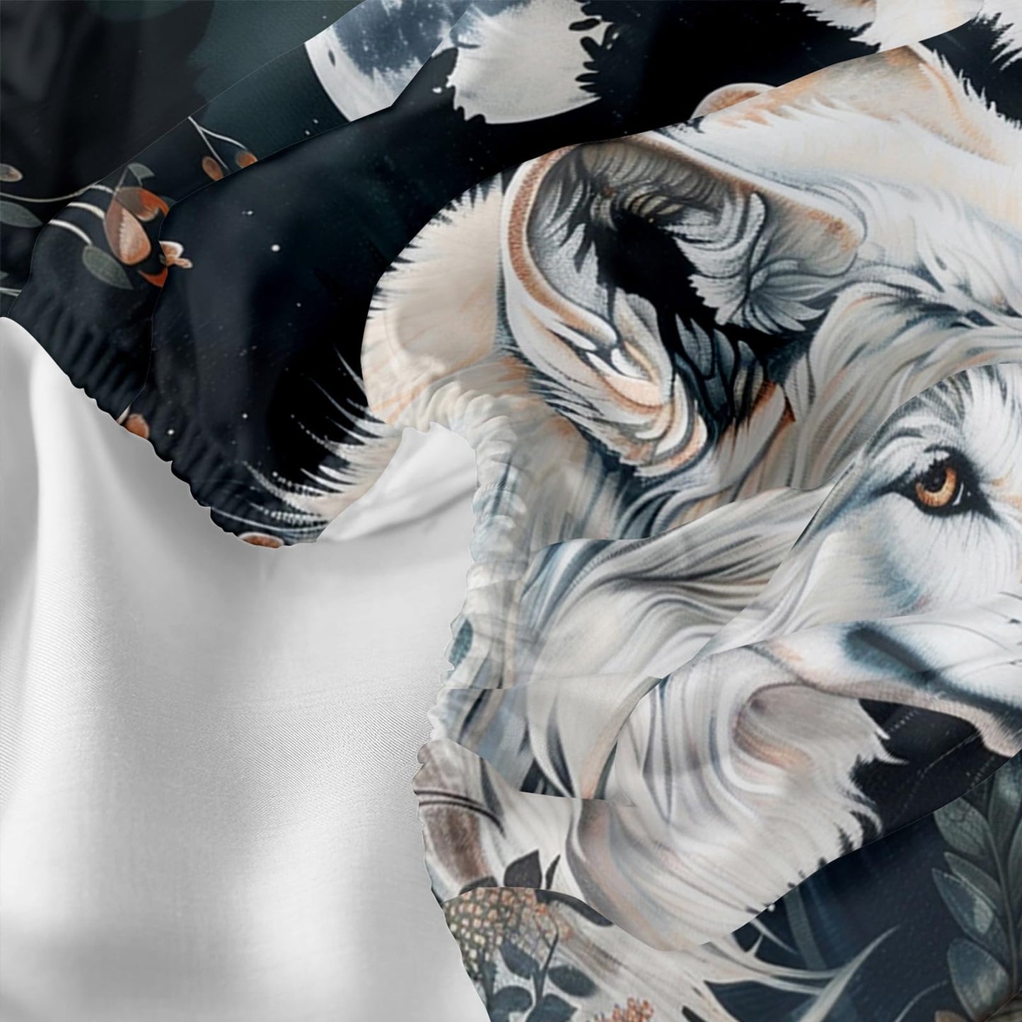 White Wolf Bedding Set Queen Size,Boho Animals Wolf 3D Pattern Bed Sheet Set 16" Deep Pocket, Wolf bedding set for Boys Kids and Adults,Wolf Theme Bed Sheet Set 4 PCS(Fitted + Flat + 2 Pillowcases)