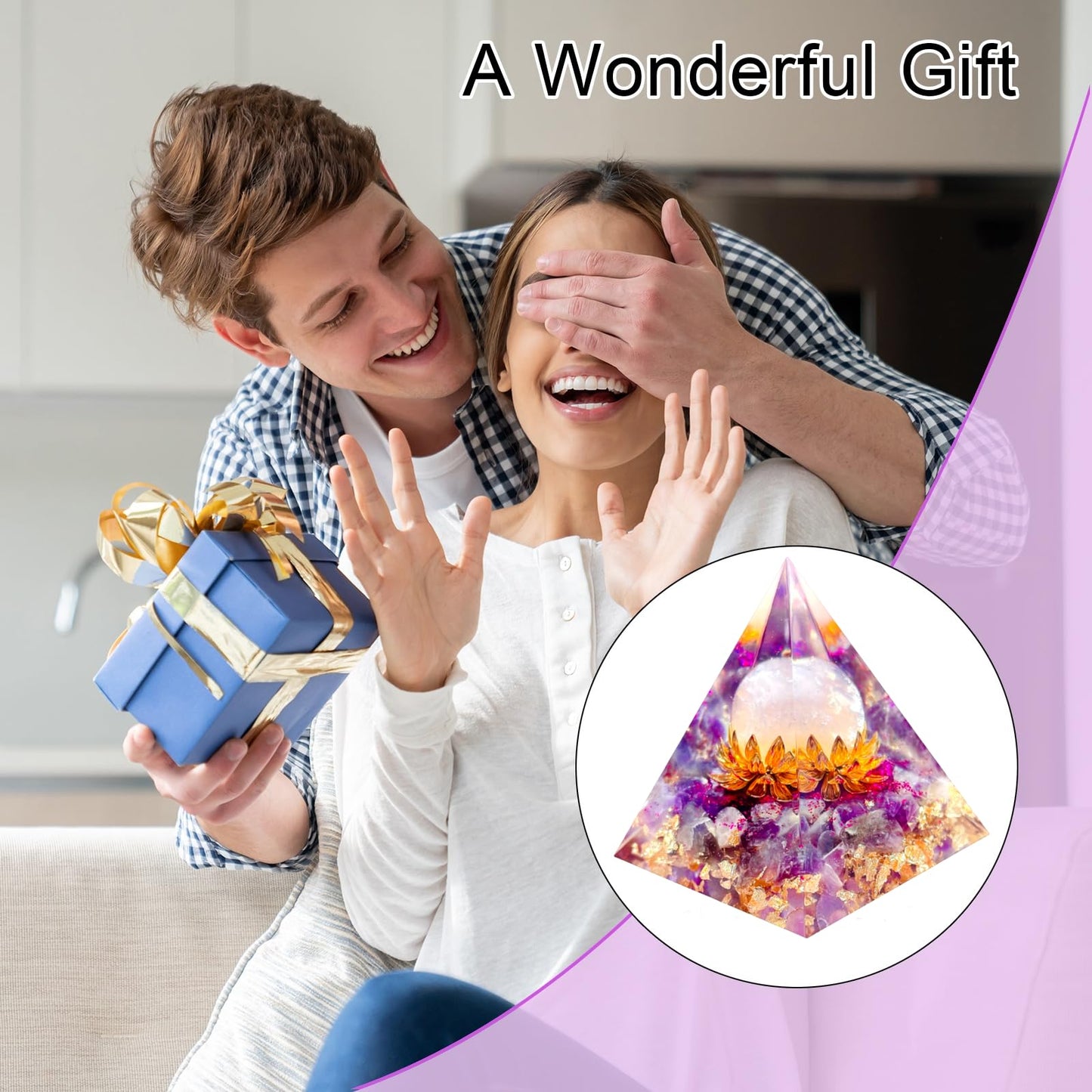 Saefheled The Flower of Life Orgone Pyramid,Natural Energy Pink Crystal&Amethyst Orgonite Crystal Healing Pyramid,for Reduce Stress, Balance Chakra,Meditation Attract Luck,Accumulate Wealth&Health