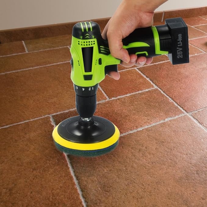 Kichwit 5 Inch Drill Powered Brush Tile Scrubber Scouring Pads, 2 Different