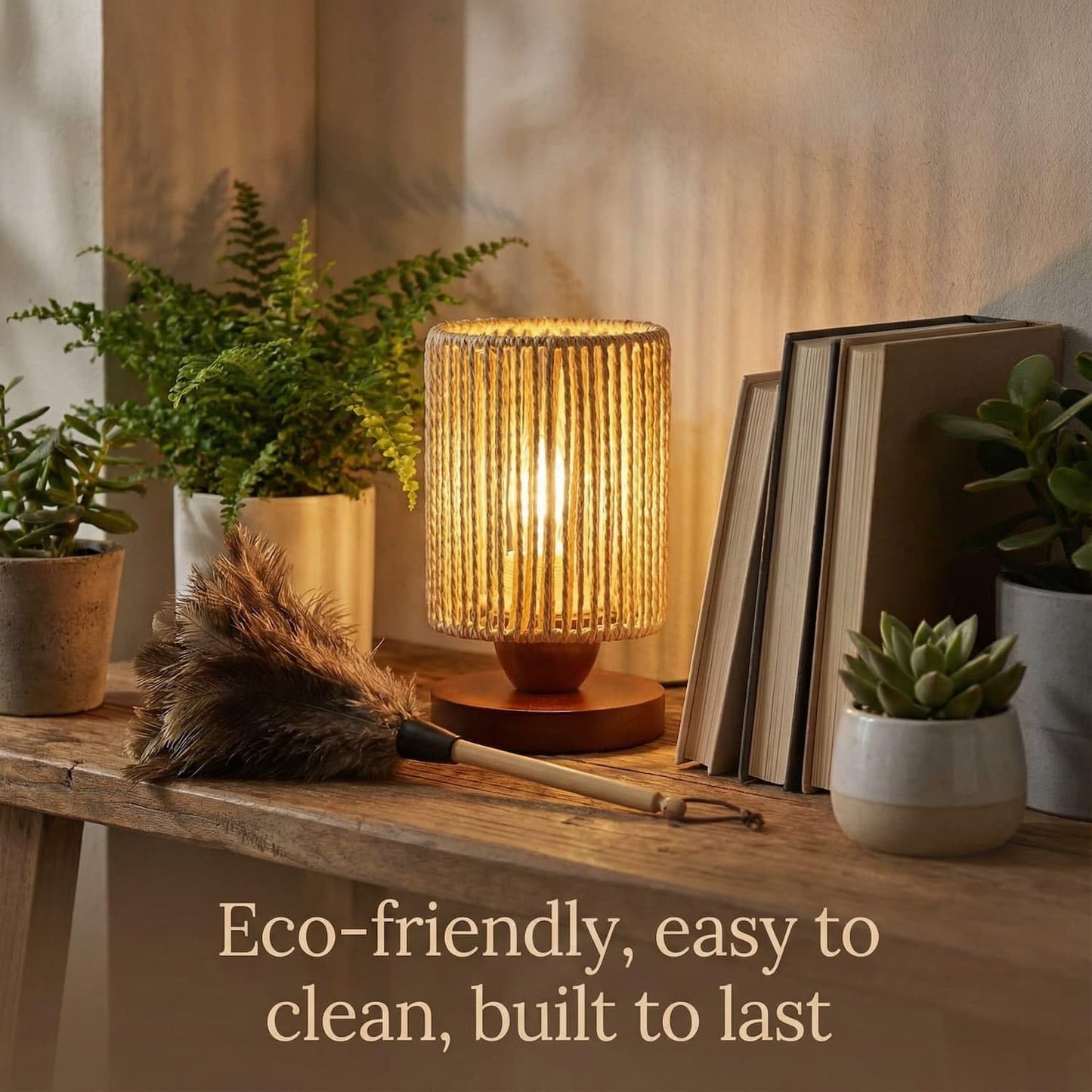 DKCONONY Small Rattan Table Lamp for Bedroom, Boho Bedside Lamp with Warm LED Bulb, Handwoven Wicker Nightstand Lamp for Nursery, Entryway & Dorm, Mini Ambient Night Light with Wood Base (8.6" Tall)