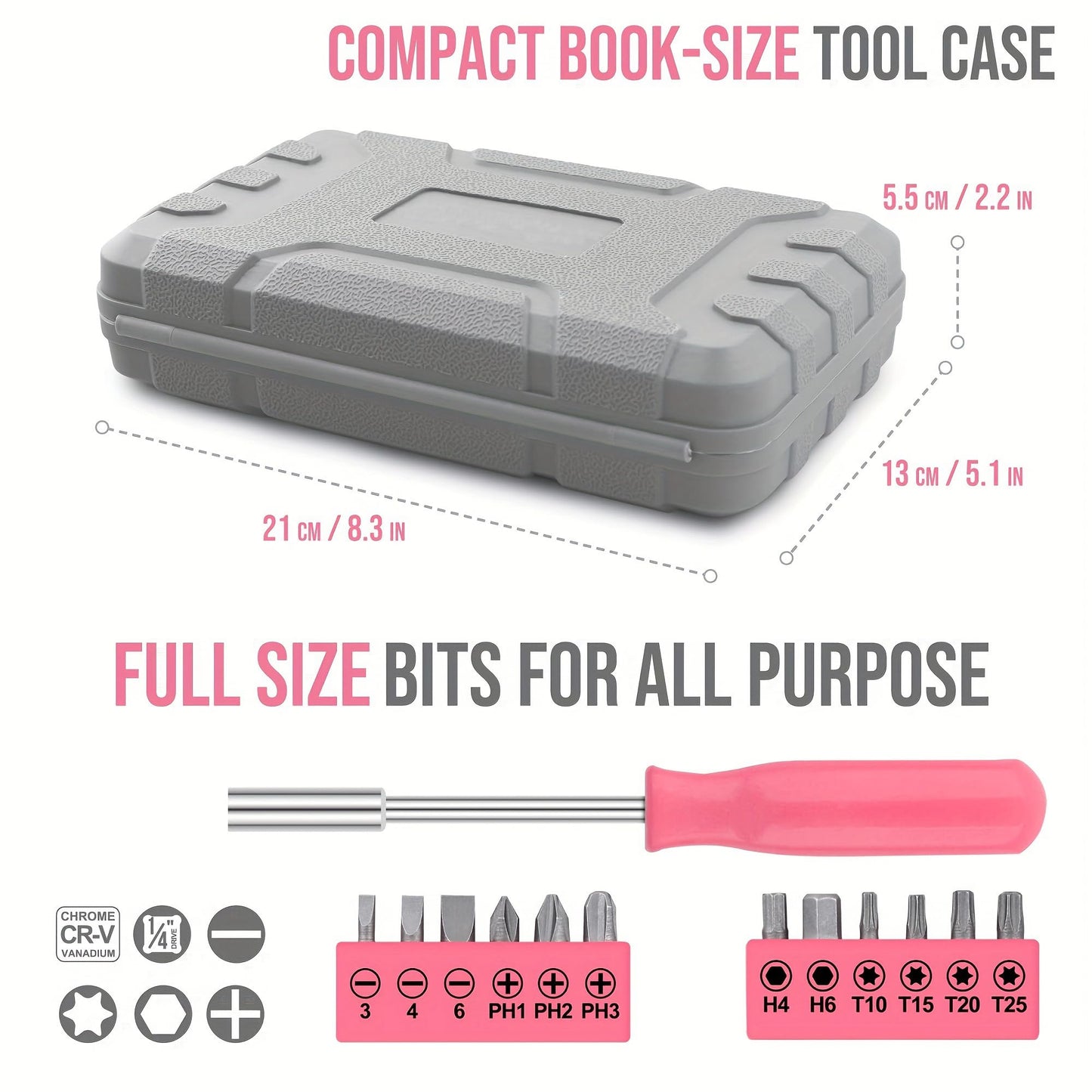LIRFIX 24Pcs Pink Home Repair Tool Kit for Women - Compact Mini Starter Hardware Set with Hammer, Pliers, Screwdrivers - Portable Household Hand Tools, Ideal Christmas & New Year Gift for Ladies