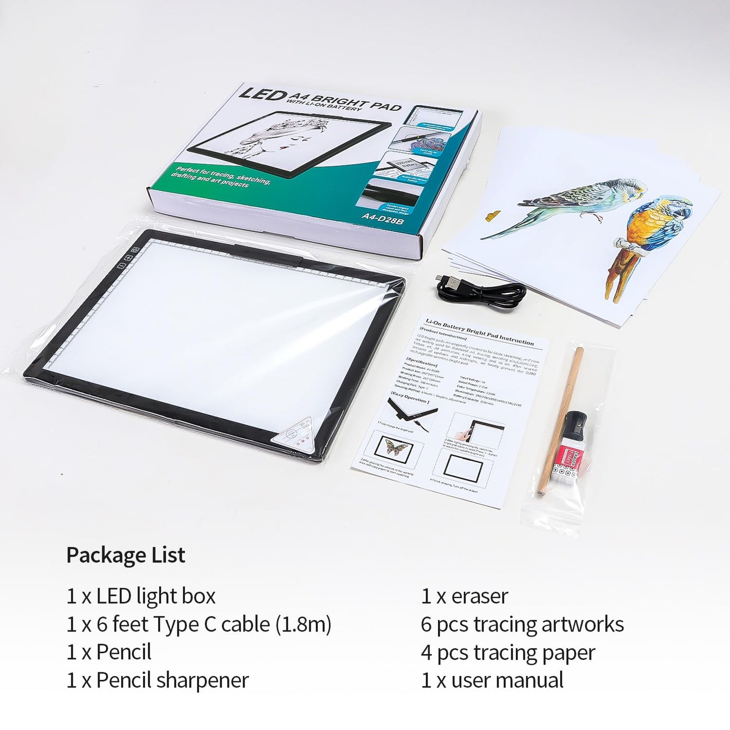 Zocelight Rechargeable A4 Light Box,led Light pad with Built-in Stand & Clip,6 Levels of Brightness Light Box for tracing,Diamond Painting.Light Table for Artists,Drawing,Sketching,Animation,X-ray
