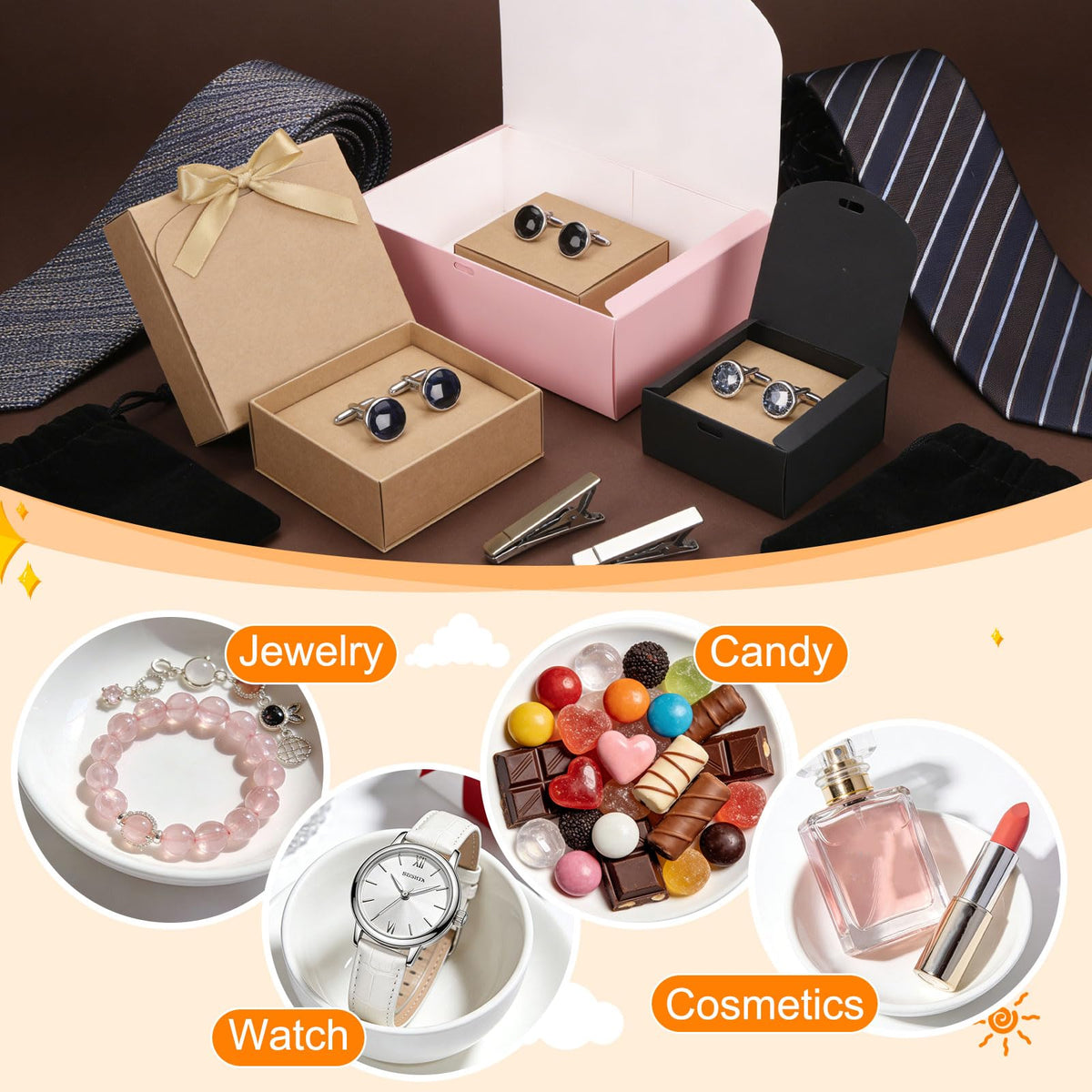 PATIKIL Gift Boxes with Lids, (10.6 x 7.8 x 3.1 Inch, Pink) (10 Pcs), Kraft Paper Bridesmaid Proposal Box with Gold Wrap Ribbons for Christmas Birthday Wedding Graduation Party