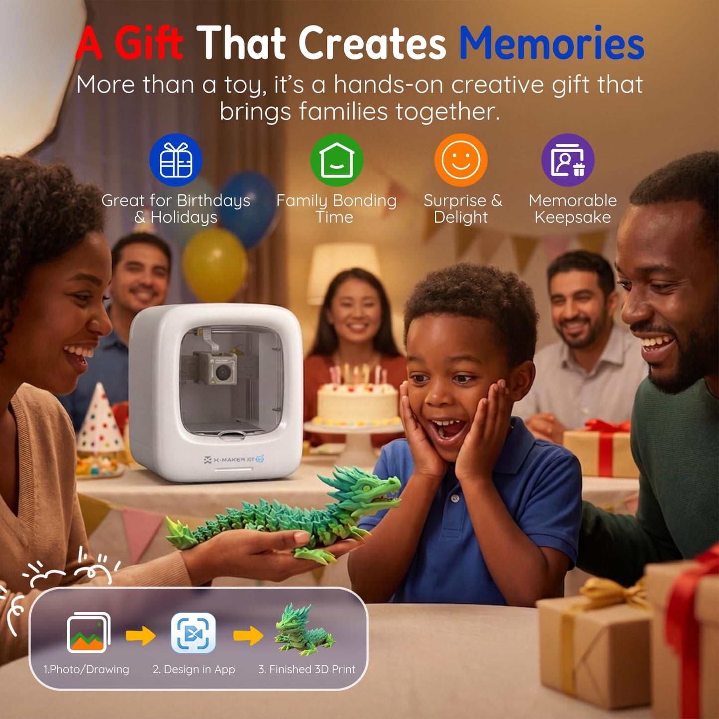 AOSEED 3D Printer for Kids, Fully Assembled AI 3D Printer with 8,000+ Models & 17+ Modules, 400mm/s High Speed, Leveling Free, STEM Toy Gift with 1 PLA Filament for Home & School, X-Maker Joy AI+