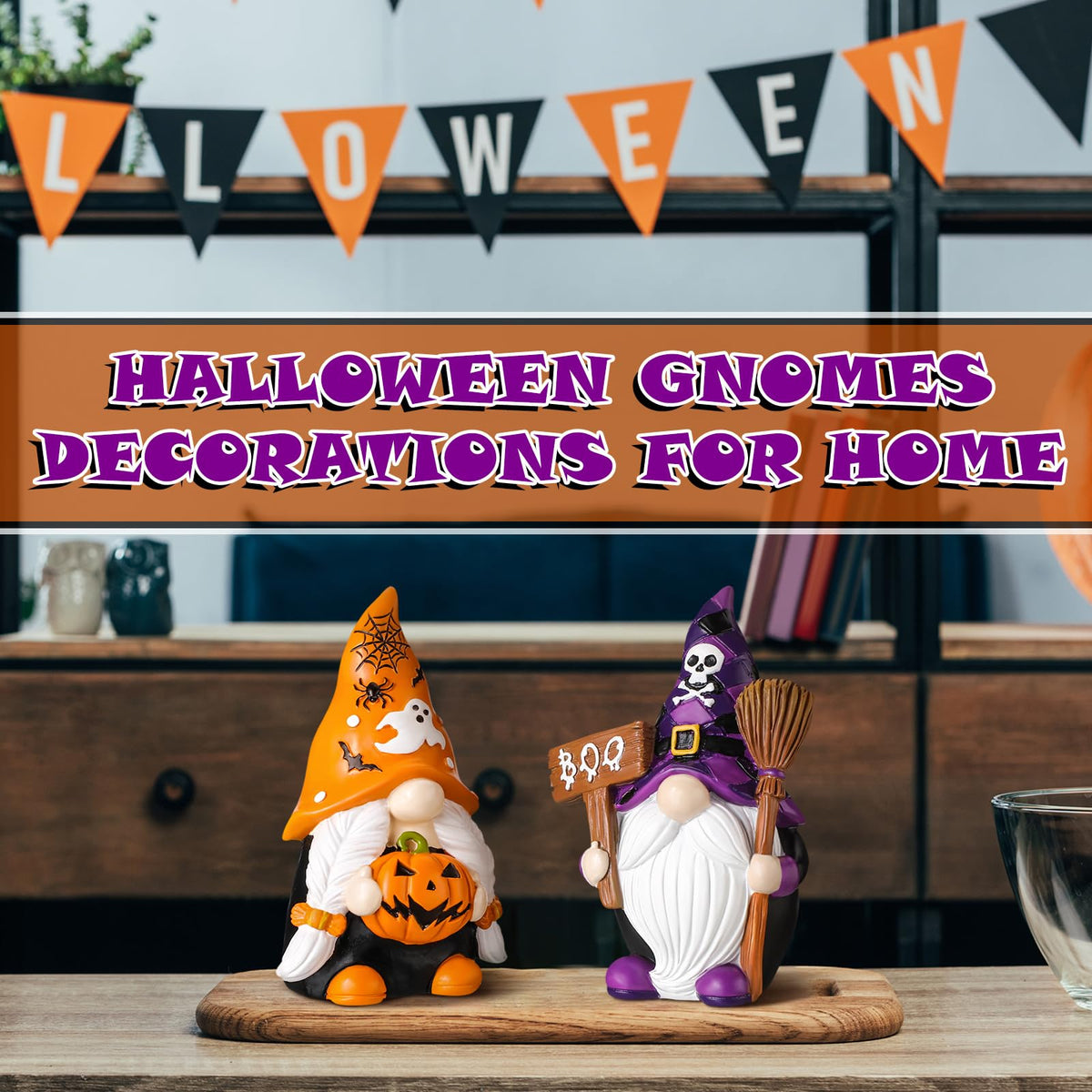 FairySandy 2 Pcs Halloween Gnomes Resin Figurines for Home Decorations Stuff Decor Resin Swedish Gnomes Figurines Collectible Tabletop Kitchen Decorations for Halloween Home Kitchen Office
