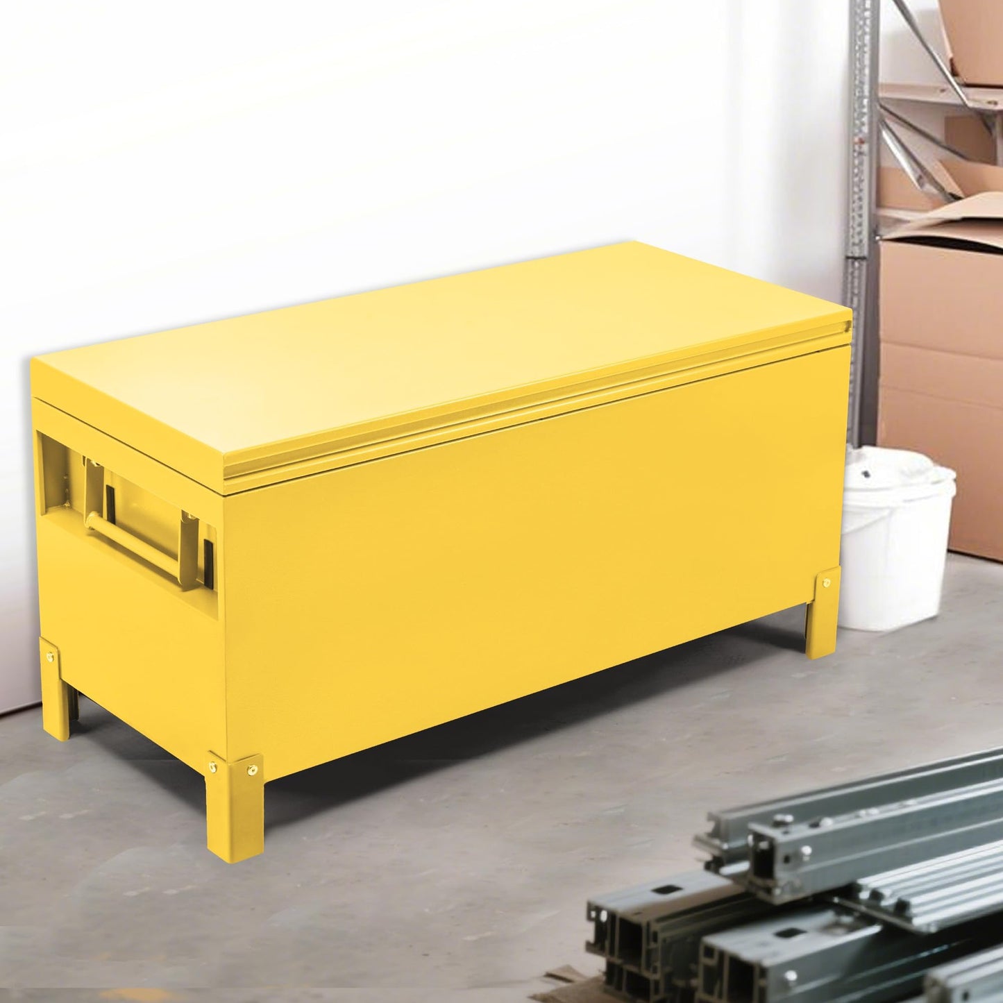 MilleLoom 36" Heavy Duty Aluminum Truck Bed Tool Box – Waterproof Lockable Storage Chest with Side Handles, Tool Organizer for Pickup Truck, RV, Trailer & Jobsite, Yellow