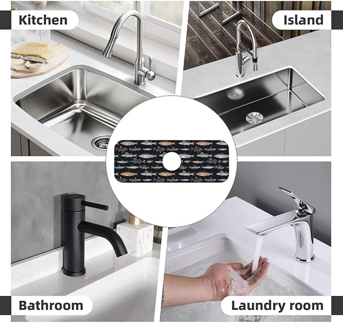 Vintage Fish Fishes Ocean Fishing Kitchen Sink Splash Guard Faucet Mat Super