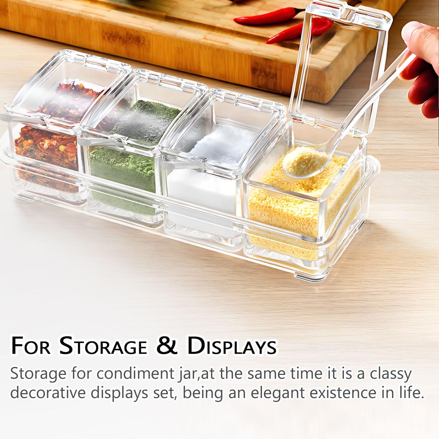 Clear Seasoning Box,V-Resourcing 4 Pieces Clear Seasoning Storage Container for Spice Salt Sugar Cruet,Condiment Jars with Spoons…