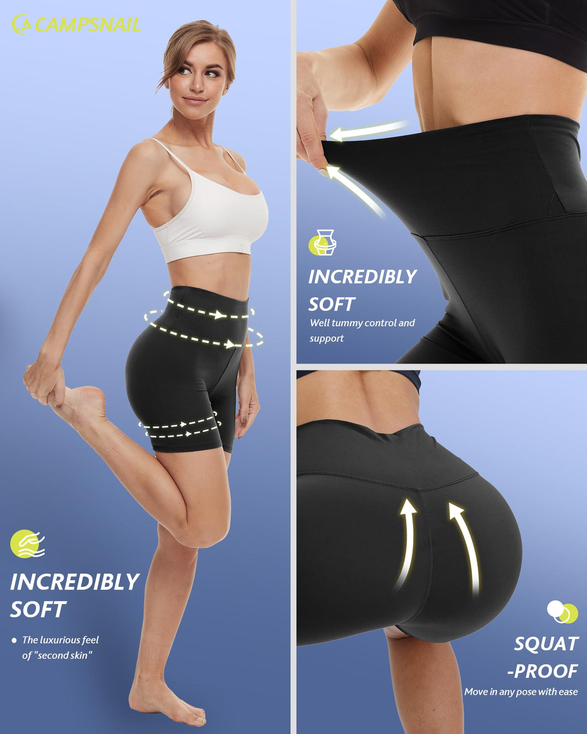 CAMPSNAIL 4 Pack Biker Shorts for Women High Waist - 3"/5"/8" Tummy Control Soft Athletic Yoga Workout Running Gym Shorts
