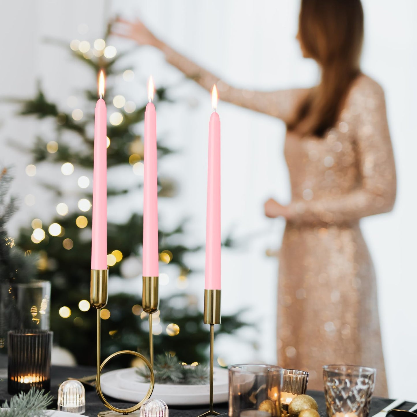 LYOBATH 4 Pack Pink Taper Candles - Taper Candles 10 Inch Dripless, Smokeless & Unscented - 8 Hours Long Burning - Ideal for Weddings, Dinner Parties, and Home Decor