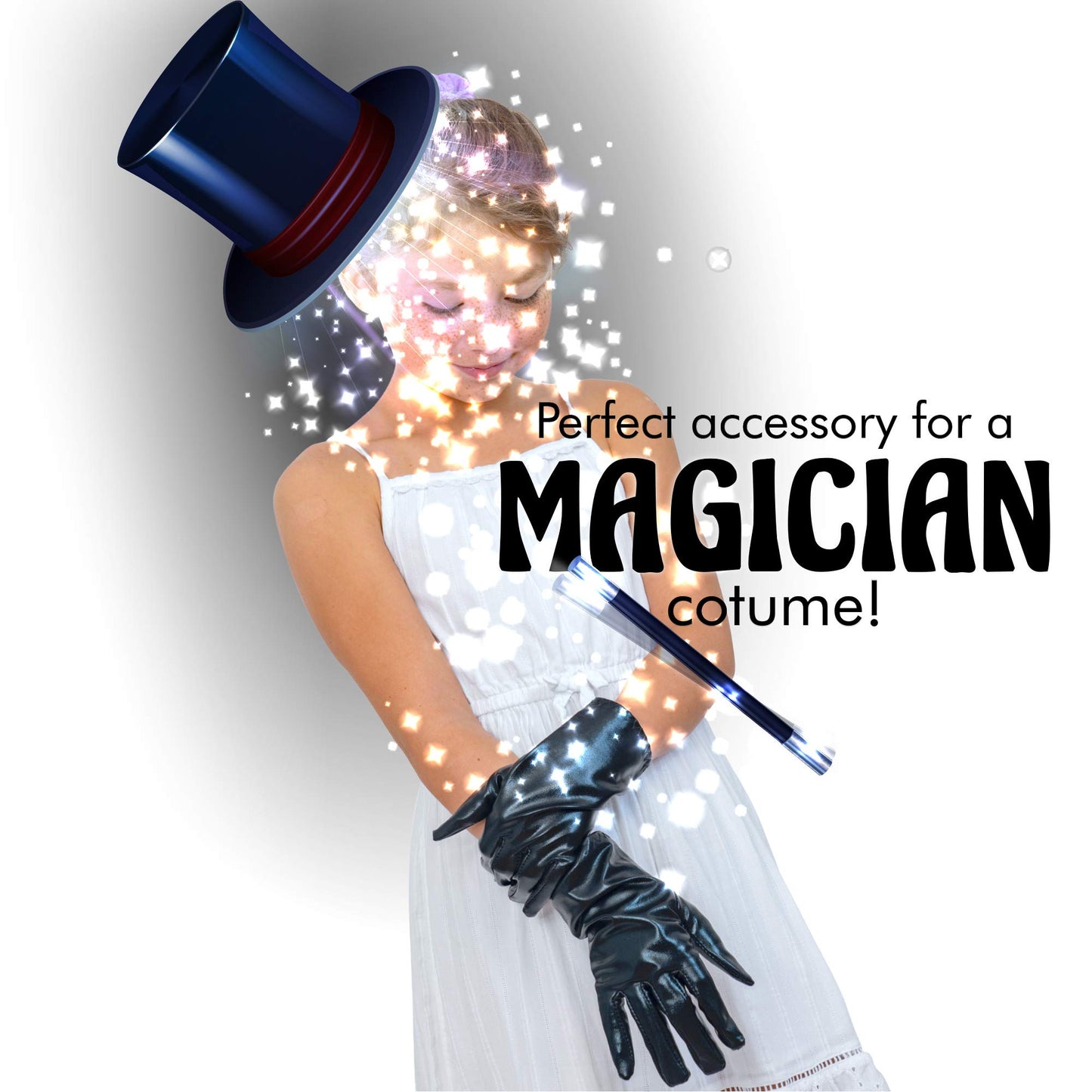Skeleteen Metallic Black Costume Gloves - Shiny Black Superhero Evening Stretch Dress Glove Set for Men, Women and Kids