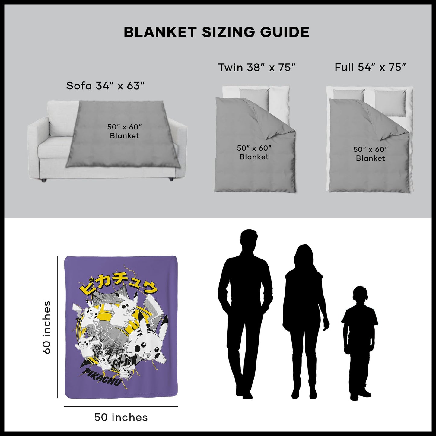 Northwest Pokemon Mink Sherpa Throw Blanket, 50" x 60", Coming Achu