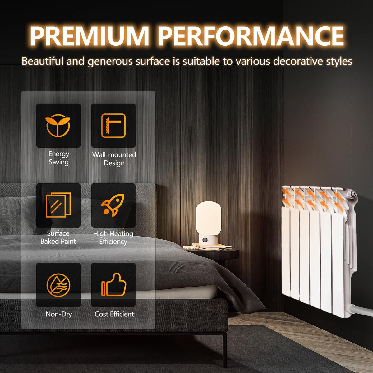Quiet Energy Saving Hot Water Radiator, 6-Panel Wall-Mounted Aluminum Radiator Heater for Kitchen, Bathroom and Bedroom