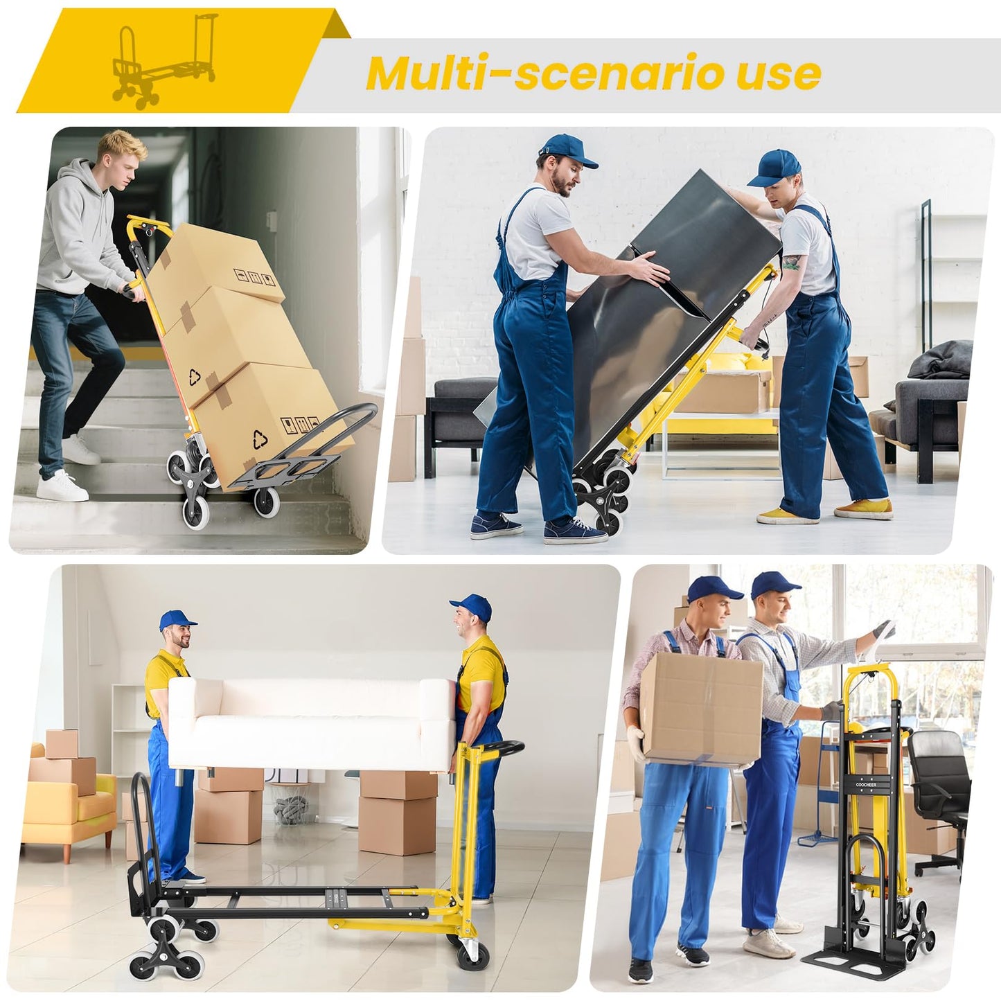 4-in-1 Hand Truck Dolly Heavy Duty Industrial Convertible, 1000 LBS Stair Climbing Cart Utility Cart Converts from Hand Trucks Dolly to Platform Cart Folding Stair Climbing Cart (Yellow)