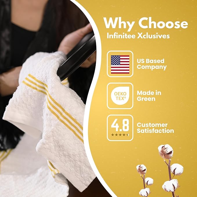 Infinitee Xclusives Premium Dish Cloth 100% Cotton 12 x 12 Inches |Pack of