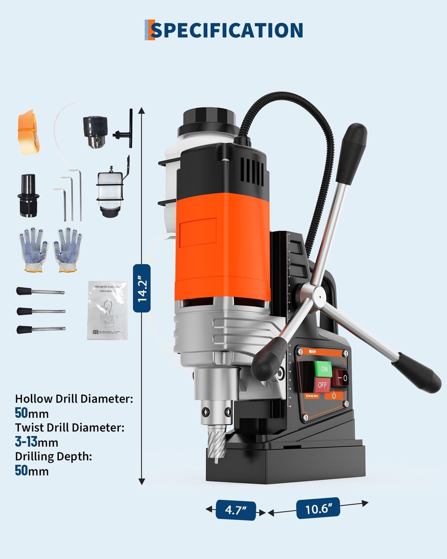 Mag Drill Press, 1750W 2 in Boring Diameter, 2922lbf Power Magnetic Drill, 810 RPM Portable Electric Drilling Machine for Metal Surface, Industrial & Home Improvement